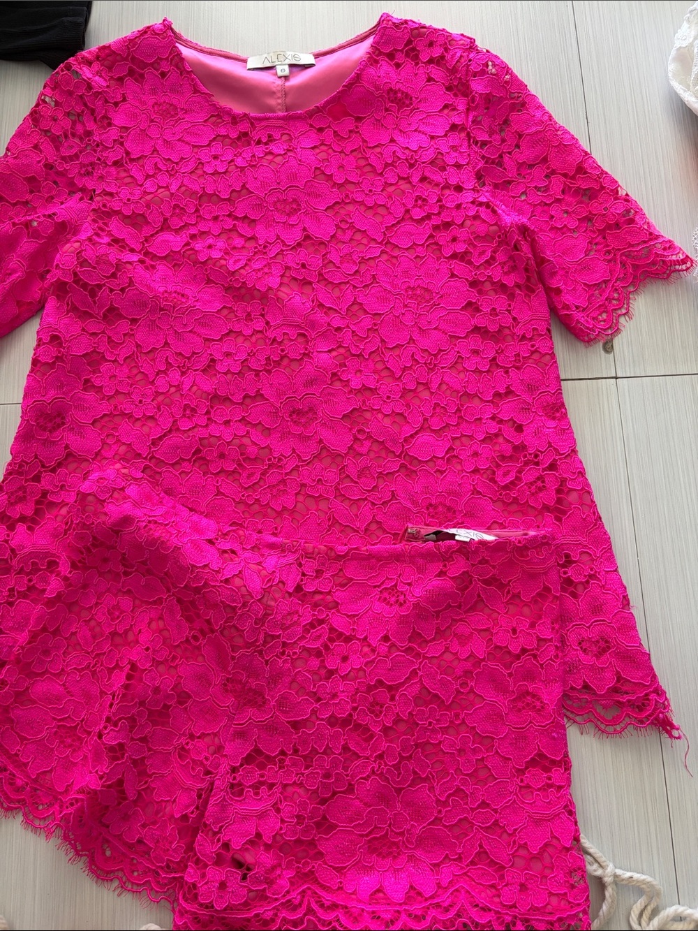 Alexis Hot Pink Floral Lace Short Sleeve Blouse and Shorts